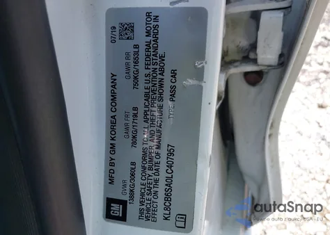 2020 Chevrolet Spark Fwd Ls Automatic из США, поврежденный, VIN KL8CB6SA0LC407957